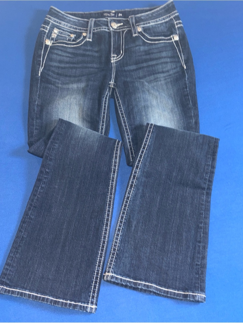 Miss Me Signature Boot Cut Medium Wash Denim Jeans Womens Sz 26 Mid RiseBling